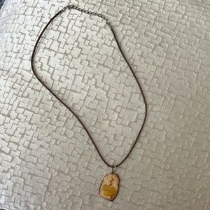 Brown Leather Necklace with Yellow Pendant
